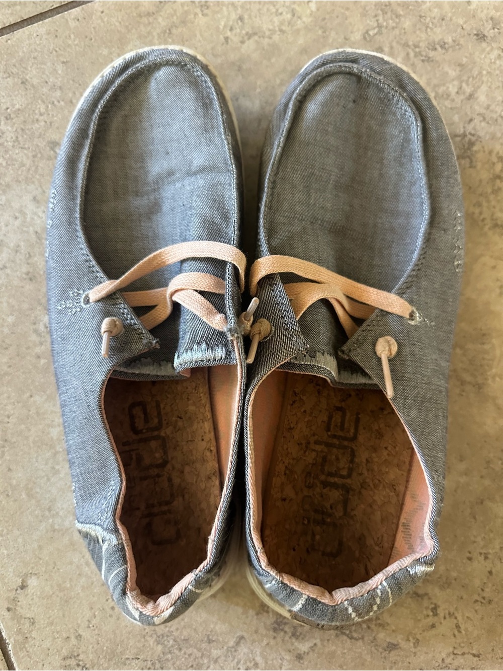 Hey Dude Gray Canvas Slip-On Flats with Peach Color Accents